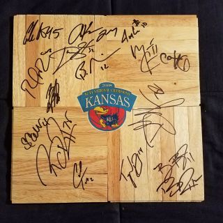 Kansas Jayhawks 2007 - 2008 Team Signed Ncaa Wood Logo Floorboard Ncaa Champs