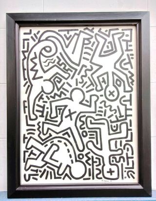 Oil On Canvas Keith Haring 1982 With Frame
