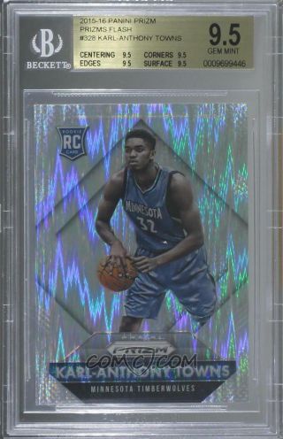 2015 - 16 Karl - Anthony Towns Prizm Flash Prizms Refractor Rc 328 Bgs 9.  5 Silver