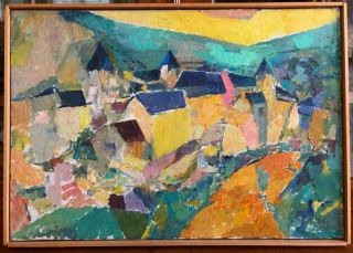 Macario Vitalis 1963 Painting Cubist Landscape Cityscape