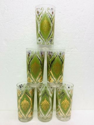 Set Of 6 Mid Century Glasses Tumblers Tall Boys Pasinski Hollywood Regency Green