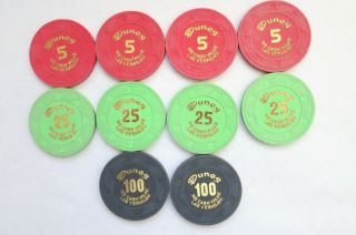 Nvc Casino Chips,  5,  10,  25 From The Dunes Casino,  Las Vegas Nevada X10