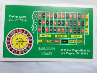 Vintage Casino Barbary Coast Las Vegas Nevada Roulette Pay Card 3 " X 5 " - Rare