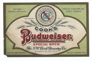 F W Cook Brewing Pre Prohibition Budweiser Special Brew Evansville In