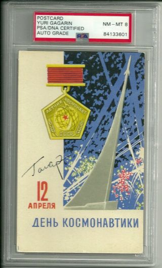 Yuri Gagarin Cosmonaut Psa Slabbed Autographed 1966 Soviet Postcard Signed