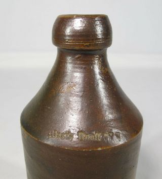 Antique 19th C Pre Prohibition Stoneware Beer Bottle Fraktur Font Signed Yqz