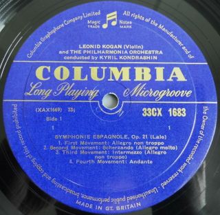 Lalo: Symphonie Espagnole - Leonid Kogan Columbia 33CX 1683 ED1 LP 7