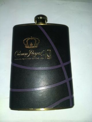 Crown Royal 8 Oz Leather Wrapped Flask Partner Of The Nba Empty No Contents.