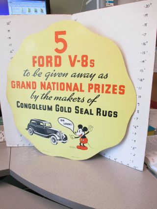 Disney 1934 Congoleum Household Rug Mickey Mouse Store Display Sign Ford V - 8