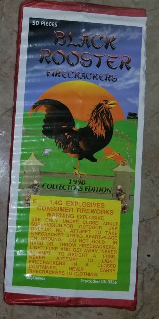1998 Black Rooster Large 2 Inch Flash Overloaded Firecracker Label 1/50 Salutes