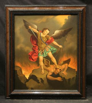 San Michael Archangel Early 19th Century Religious Oil Painting On Copper