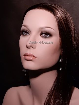 Female mannequin wig bust GRAY HAZEL GLASS EYES 5