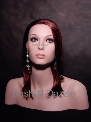 Female mannequin wig bust GRAY HAZEL GLASS EYES 7