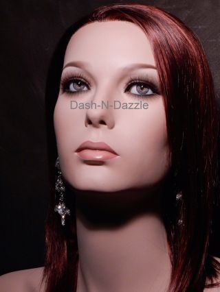 Female mannequin wig bust GRAY HAZEL GLASS EYES 8