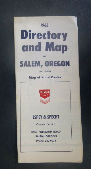 1968 Salem Oregon Street Map Chevron Map Gas Rural Routes Road
