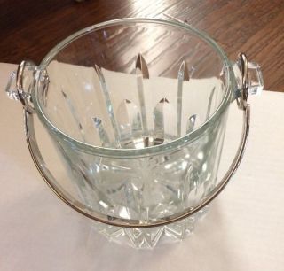 Crystal Ice Bucket With Silver Plated Handle Made In Italy