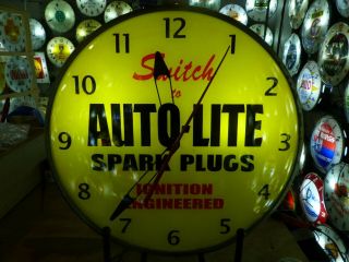 Auto - Lite Spark Plugs Lighted Pam Style Advertising Clock Sign Nascar
