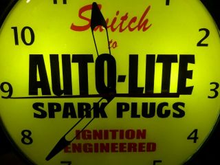 Auto - Lite Spark Plugs Lighted Pam Style Advertising Clock Sign NASCAR 3