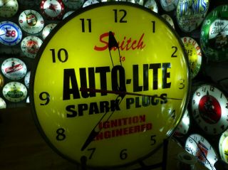 Auto - Lite Spark Plugs Lighted Pam Style Advertising Clock Sign NASCAR 4