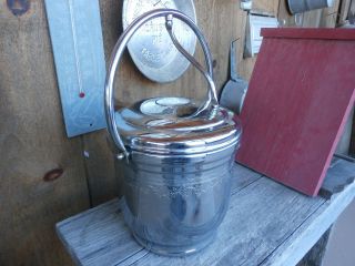 United Chromium On Solid Brass Hinged Ice Bucket With Lid Grape Vine Vintage