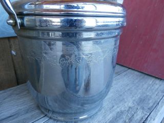 United Chromium on Solid Brass Hinged Ice Bucket with lid Grape Vine Vintage 2