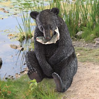 Black Bear Master Angler Fisherman Sculpture Garden Pond Statue Wildlife