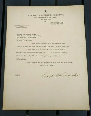 1928 Franklin D Roosevelt Fdr Warm Springs Ga Signed Letter Regarding Speech