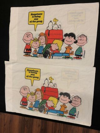 Vintage Peanuts Pillowcase Pair Charlie Brown Happiness Is Being One Of The Gang