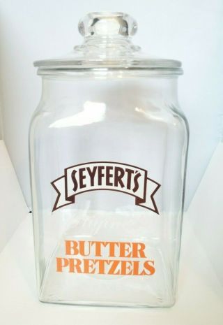 Vintage Seyferts Butter Pretzel Large Glass Counter Top Display Jar