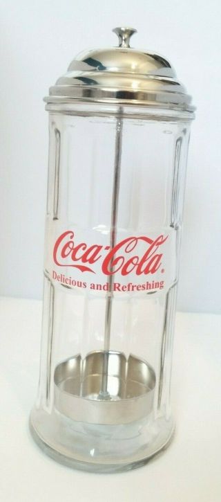Vintage Coca Cola Glass Straw Dispenser/Holder From Diner 2