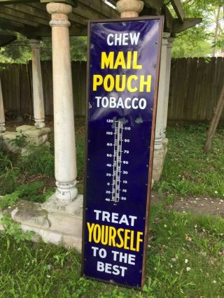 Large Mail Pouch Tobacco Porcelain 72 In.  Thermometer