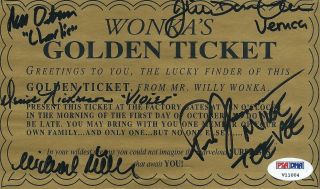 P.  Ostrum J.  Cole D.  Nickerson Bollner Signed Willie Wonka ' s Golden Ticket PSA 2 2