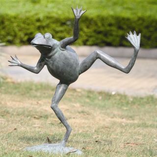 23 " Whimsical Solid Brass Ribbit Dancing Frog Leg Raised Water Spitter Sculpture