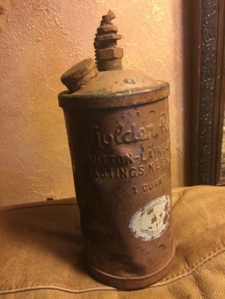 Vintage Golden Rod Oil Can Oiler 1 Quart Dutton - Lainson Co.  Hastings Neb.  Old