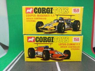 Rare Corgi Toys 158/159 Lotus Climax /cooper Maserati F/1 Both In Boxes
