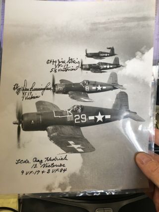 3 Different Vf - 17 Skull & Crossbones Aces Signed Corsair Formation 8x10 Photo