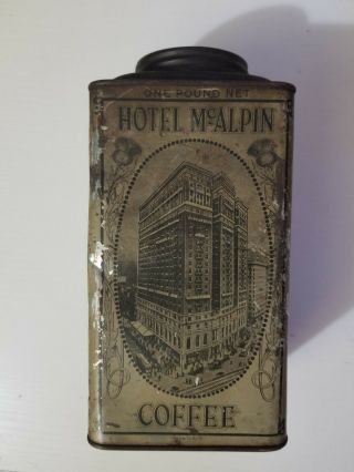 Antique York City Hotel Coffee Tin Lithograph Hotel Mcalpin c.  1920 2