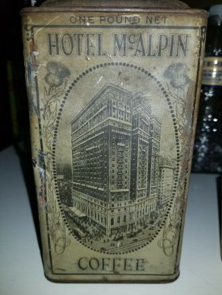 Antique York City Hotel Coffee Tin Lithograph Hotel Mcalpin c.  1920 3