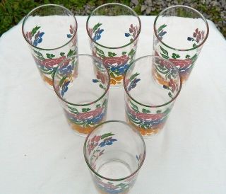 Federal 6 Tall Floral Tumblers Glass Marked Flowers 1950 ' s Vintage 5 1/2 