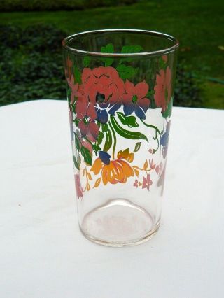 Federal 6 Tall Floral Tumblers Glass Marked Flowers 1950 ' s Vintage 5 1/2 