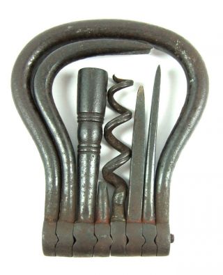 Six Tool Folding Bow With Corkscrew And Clock Winding Key.  Uk