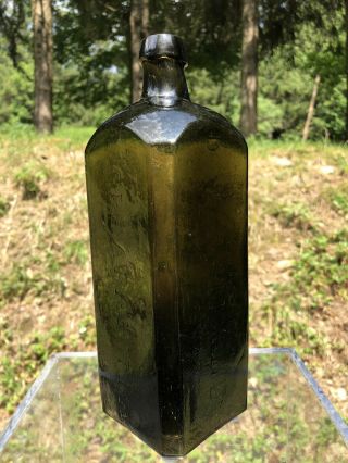 Early Pontiled Olive Green Black Glass Dr.  Townsend 