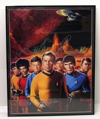 Star Trek Classic Crew Autographed Framed Print - Doohan/kelley/nimoy - Scoreboard