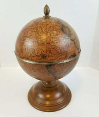 Vintage Olde World Globe Ice Bucket Wooden Base (made In Italy)