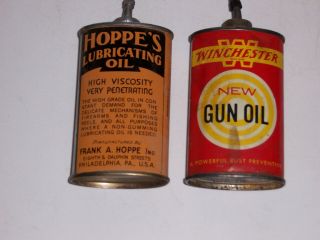 (2) Vintage 3 Oz.  Oval Lead Top Gun Oil Tins/cans,  Winchester,  Hoppe 