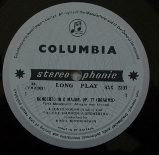 Columbia B/S - SAX 2307 - Kogan - Brahms - Violin Concerto 4