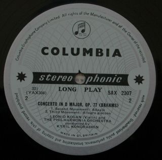 Columbia B/S - SAX 2307 - Kogan - Brahms - Violin Concerto 5