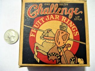 Old Rubbers Box " Challenge Fruit Jar Rings " Knight In Armor Jousting On Horse