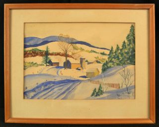 Early Cold Brook York Farm Scene Winter Painting Listed Artist Grace Paull