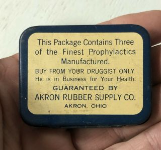 Akron Tourist Tubes Condom Tin Rubber Prophylactis 